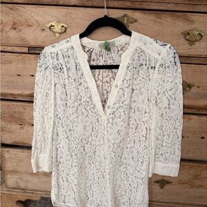 Annie Griffin Ivory Lace Henley Blouse